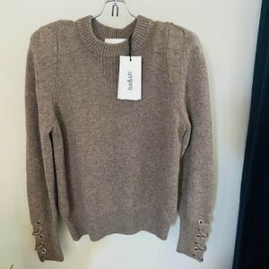BA&SH Keane Lace-Up Cuff Wool & Cotton Sweater, Tan, Size Small, DESIGNER,‎ NWT
